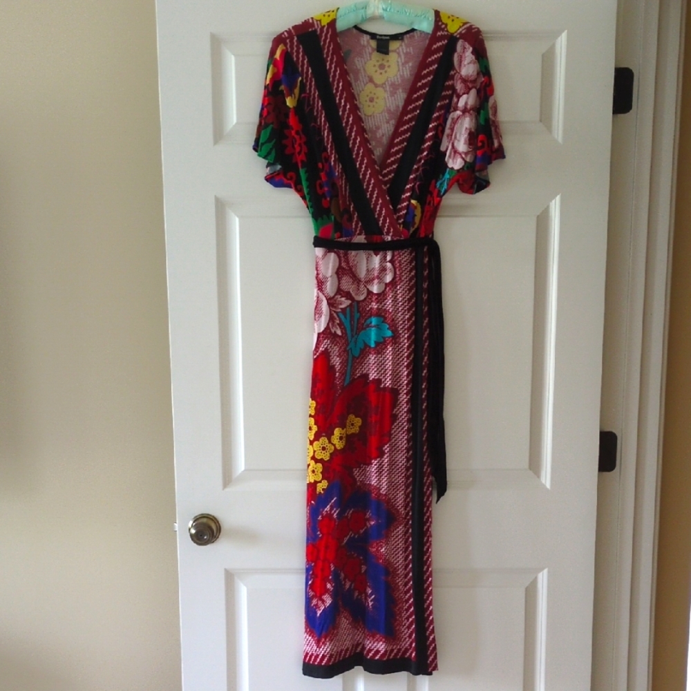 Desigual Amaryllis Dress 19SWVKXB Deep V Wrap Modal Bold Floral